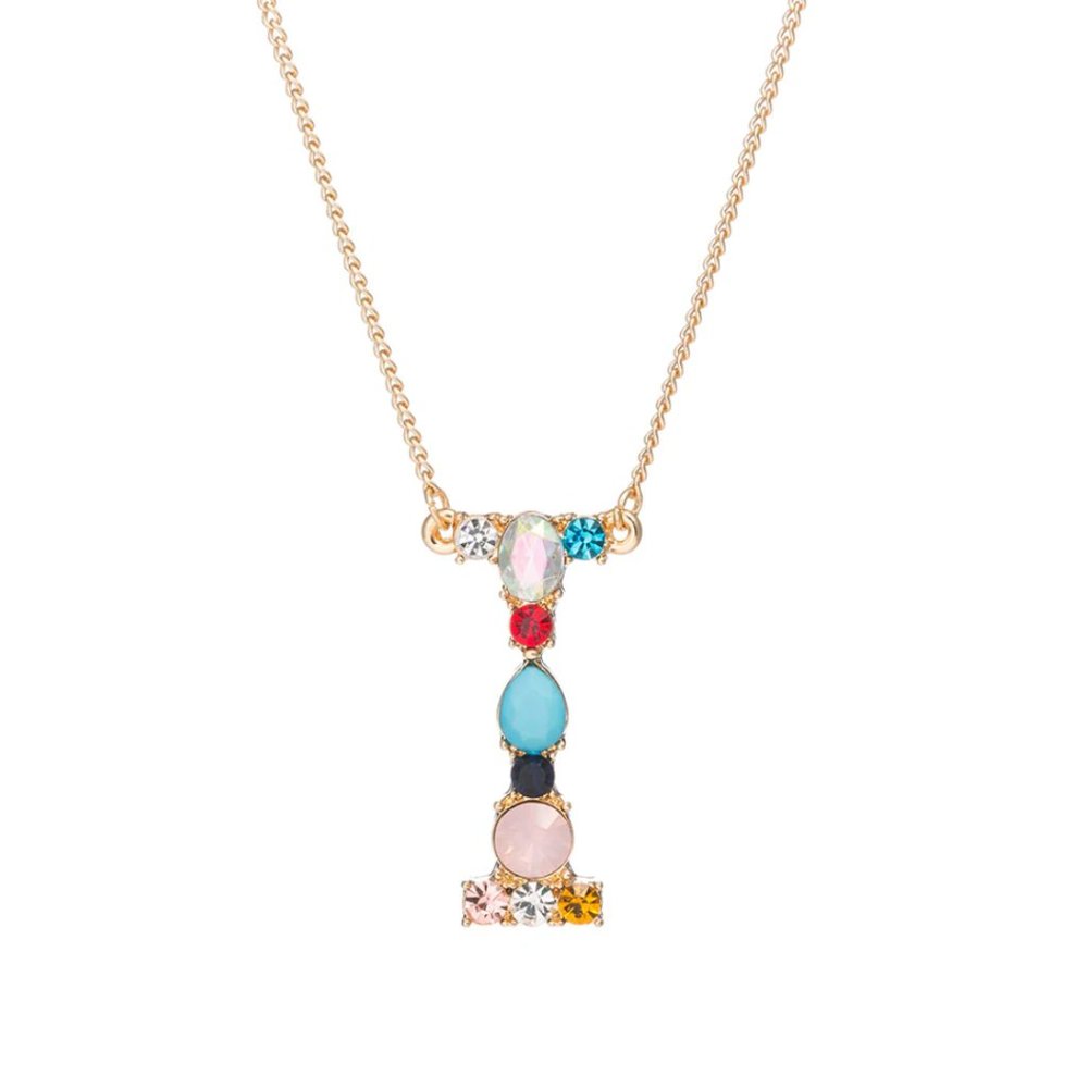 Multi Color Large Initial Letter "I" Name Necklace